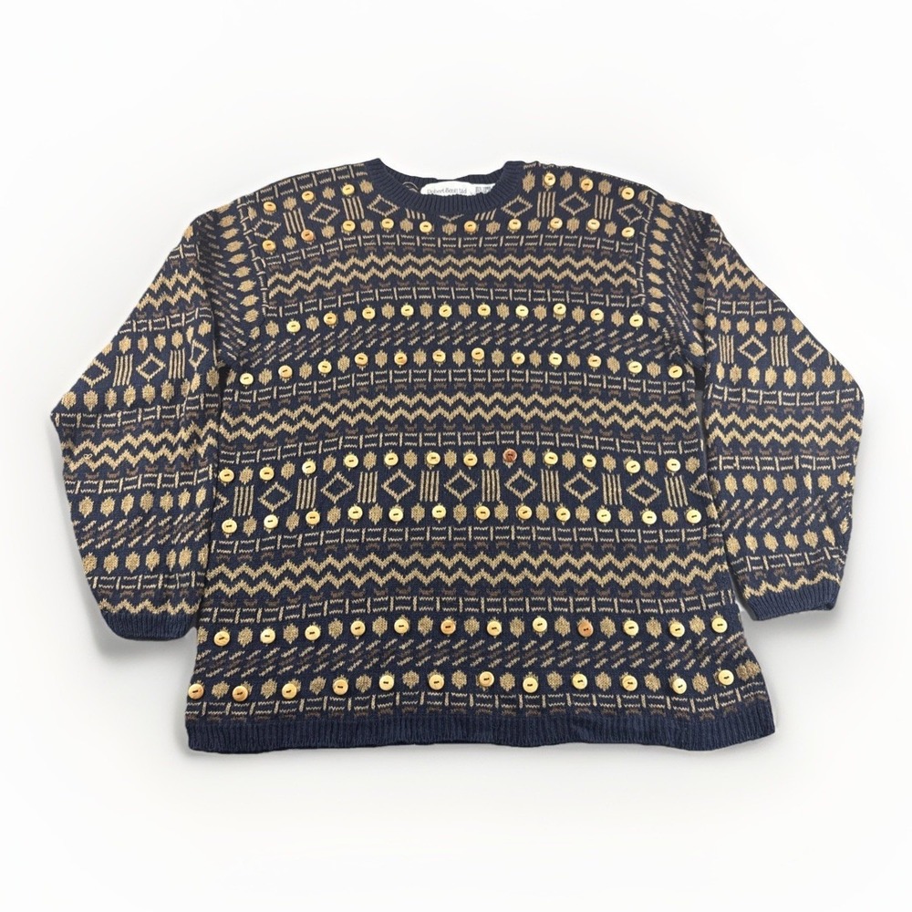 Robert Scott Ltd Linen Sweater Men XL Buttons Sweatshirt Geometric Aztec Vintage